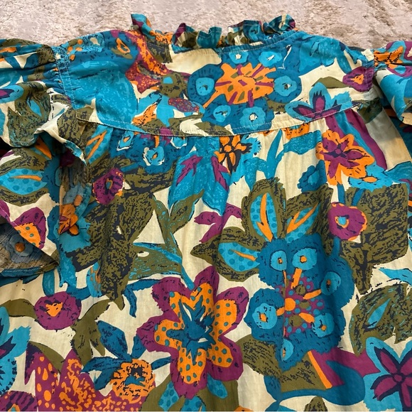 House of Harlow 1960 Vibrant Floral Ruffle Sleeve Boho Blouse Top Size Large - Picture 10 of 11
